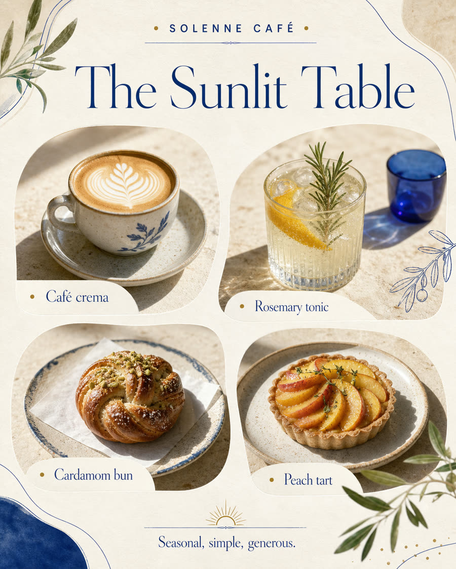 Solenne cafe website, menu page